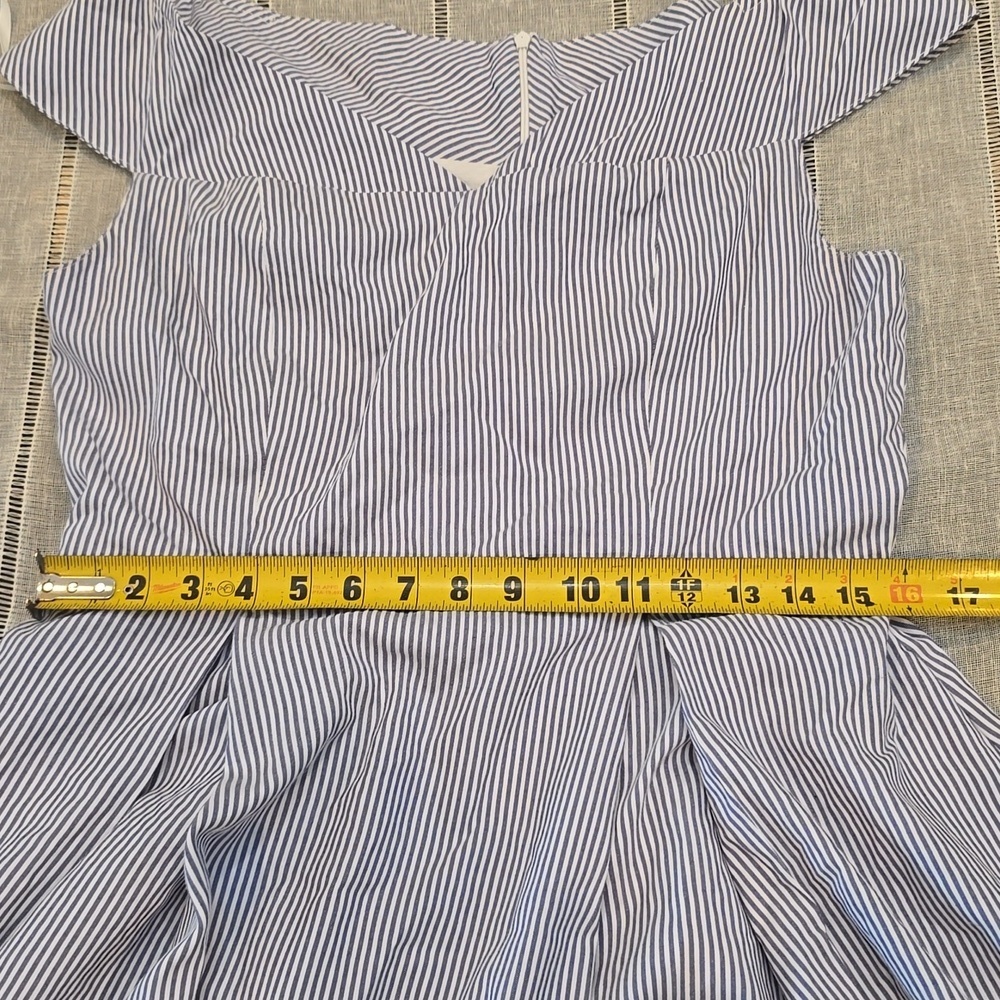 Nicole Miller Dress Womens 12 Blue White Striped Sailor Pleats Yellow Embroidery - Picture 9 of 9